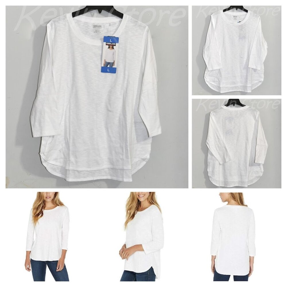 white  women 3/4  Slub Tee‎ Kirkland Signature Top